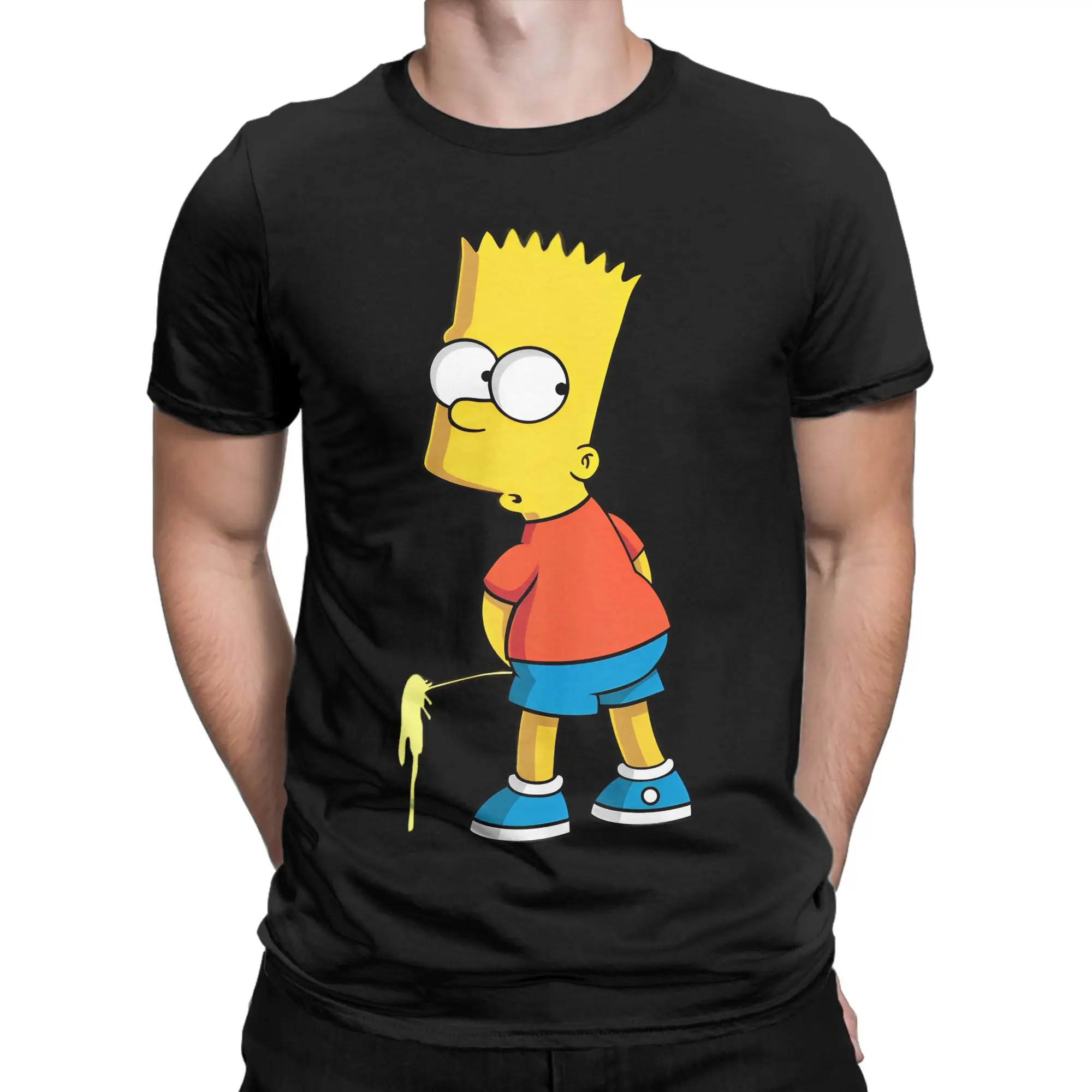 The S-Simpsons Cartoon T Shirts Pure Cotton Fun T-Shirts Round Neck Funny Bart Piss Art Tees Short Sleeve Clothing 4XL 5XL