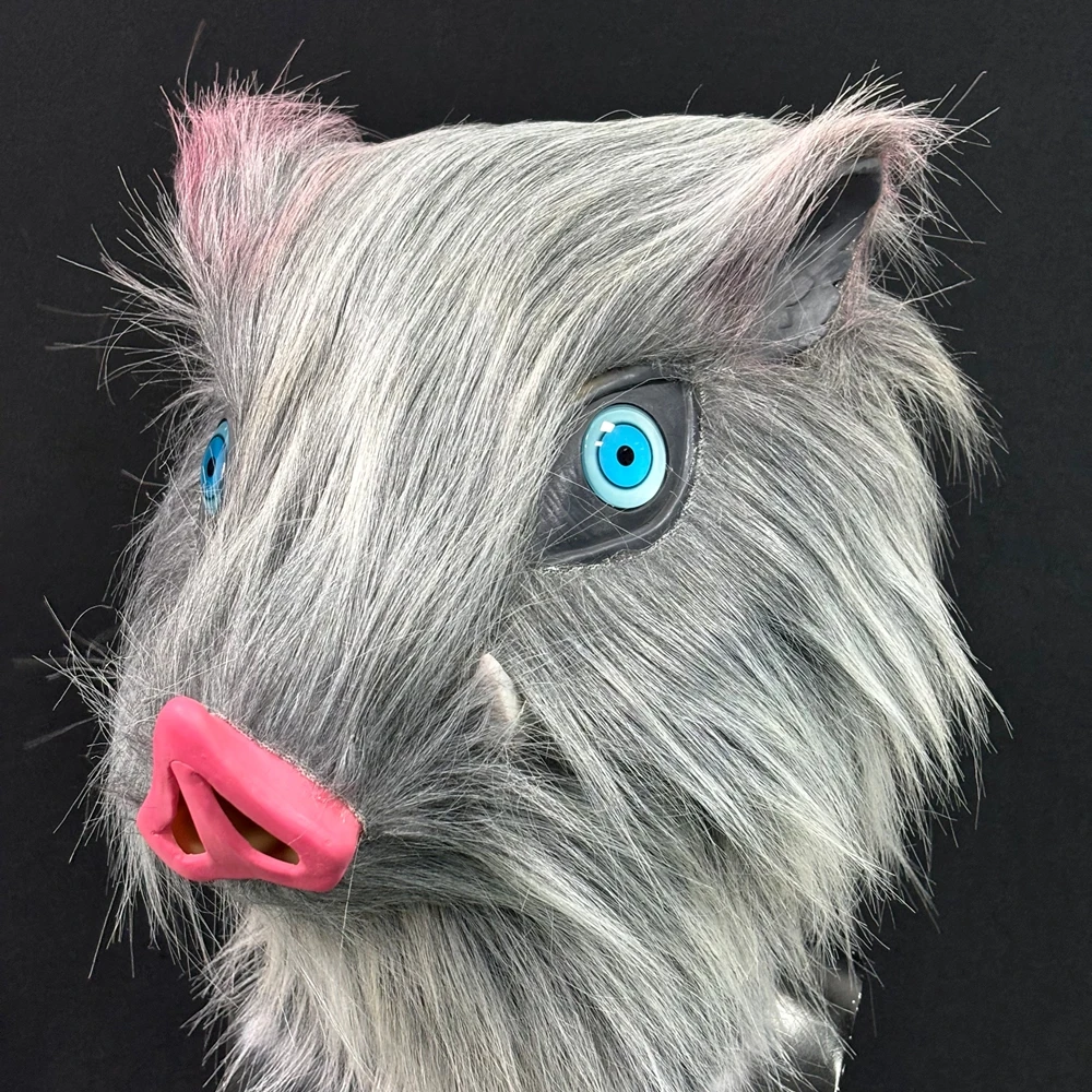 Máscara de Látex de Cabeza de Cerdo con Boca, de Peluche, para Cosplay de Anime Japonés Inosuke, para Fiestas de Animales, Carnaval, Festival de Halloween