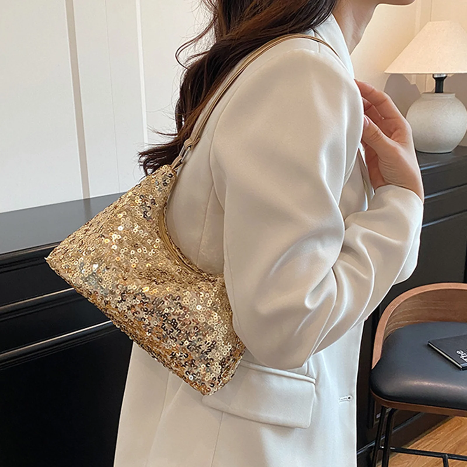 

Women Trendy Shiny Sequins Shoulder Bag Fashion Handbag Tote Bag for Work Daily Shopping Travel