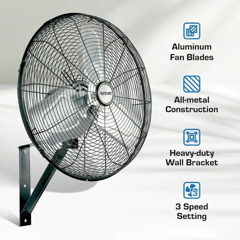 Hurricane 20 Inch Pro Commercial Grade Corded Electric Classic Oscillating Wall Mount Fan with 3 Speed Settings