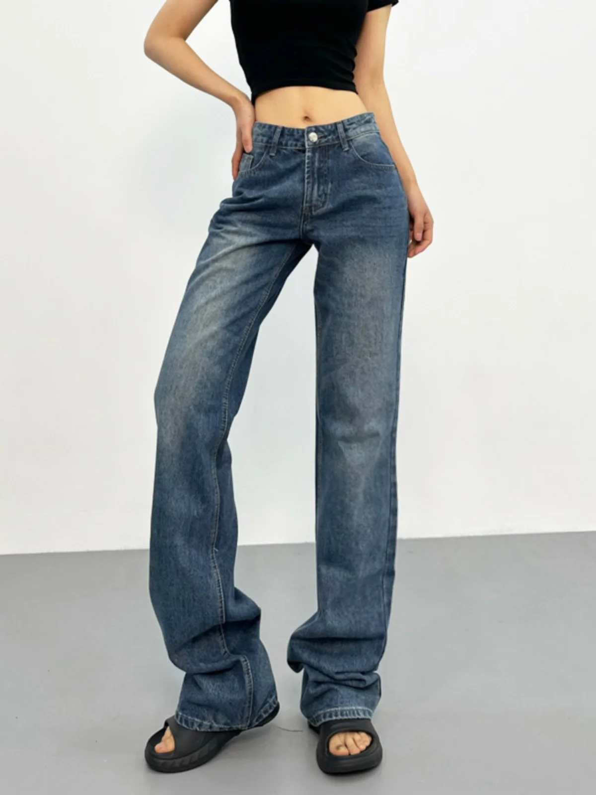 

Summer 2024 Women's Slim Fit Straight Leg Jeans Low Waist Extended Length Versatile Long Floor-Length Trousers