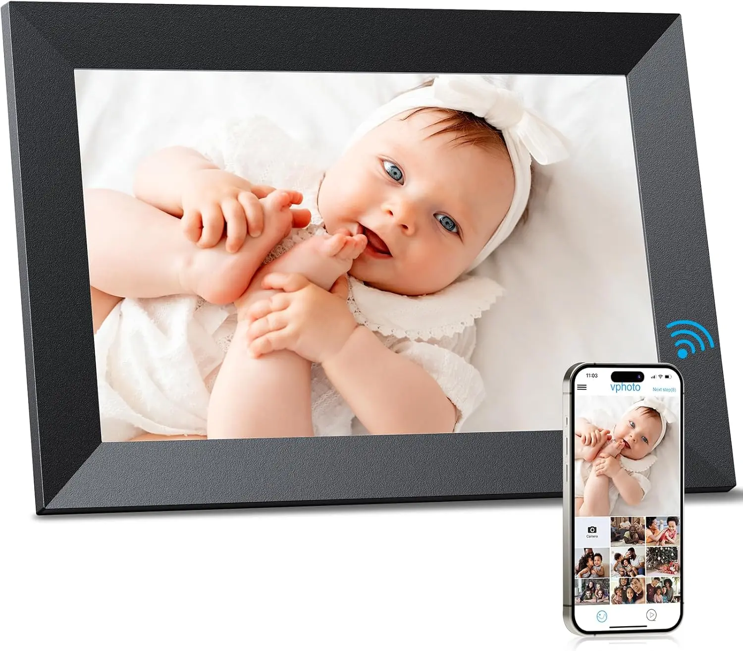 

10.1' Wi-Fi Digital Picture Frame, HD IPS Touch Screen, Smart Photo Frame with App Sharing, Weather & Clock - Black
