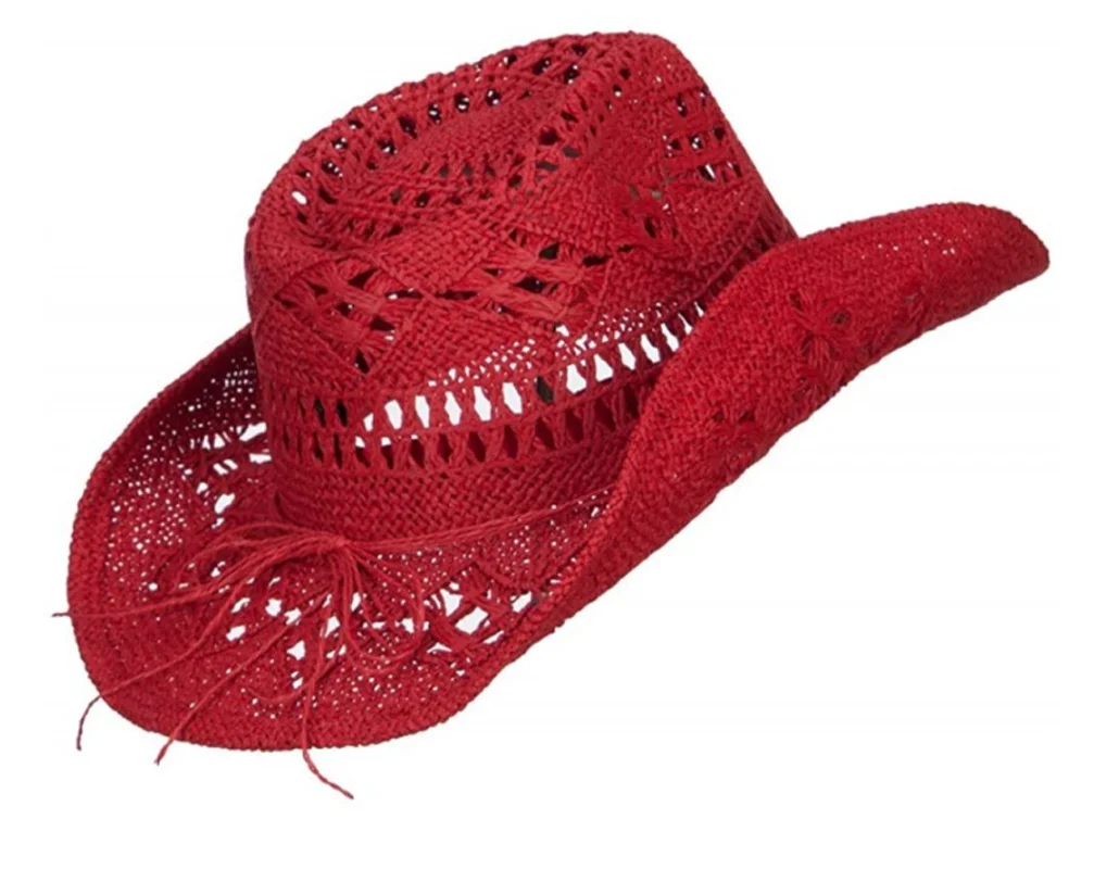 Straw cowboy hat red hand-woven hollow malan flower men and women summer sun hat western cowboy hat sombrero vaquero mujer