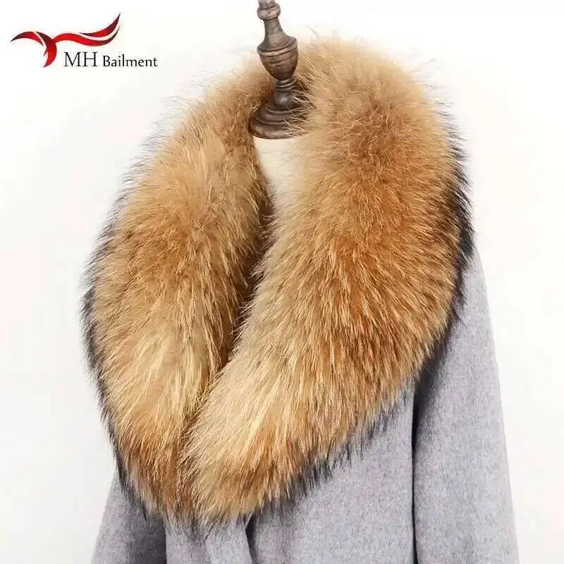 100% Echte Wasbeer Bontkraag Winter Damesmode Luxe Warme Natuurlijke Sjaal Voor Jassen Halswarmer Femme Dikke Bont Sjaal