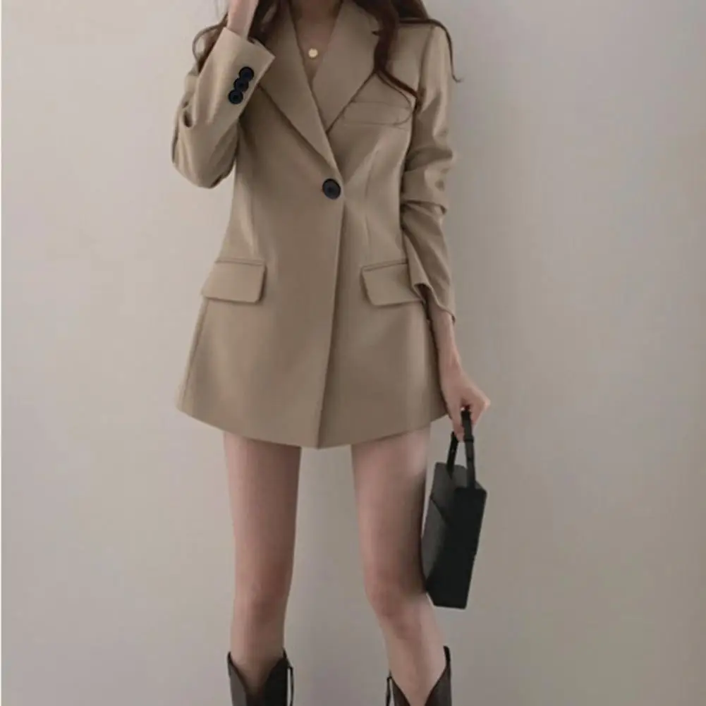 Comfortable Suit Jacket Elegant Women's Suit Coat with Lapel Single Button Closure Flap Pockets Stylish Work Outwear for Spring