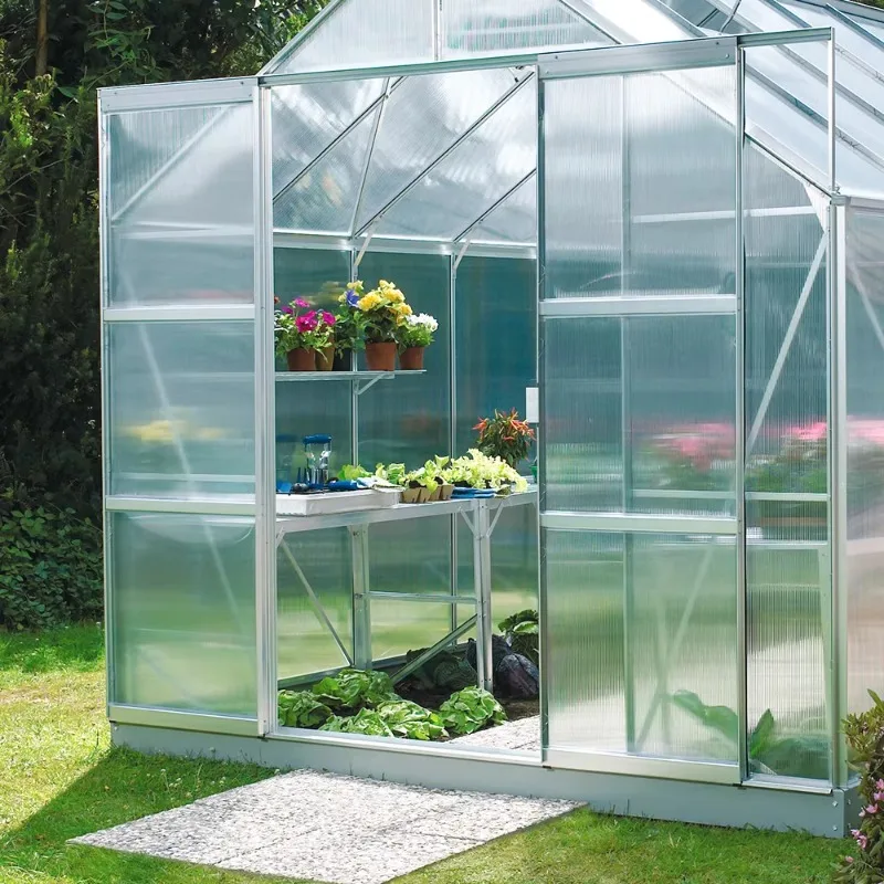 Outdoor aluminum greenhouse kits are easy to assemble with natural pressure-treated wood and metal frames