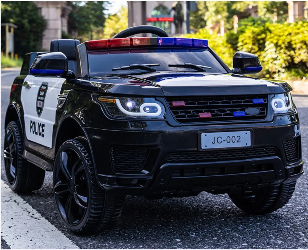 Cool Boy Exclusive Cosplay Police Electric EVA Wheel Drive 110cm Car Remote Control Toy Car 2-8 Years Old Child Car