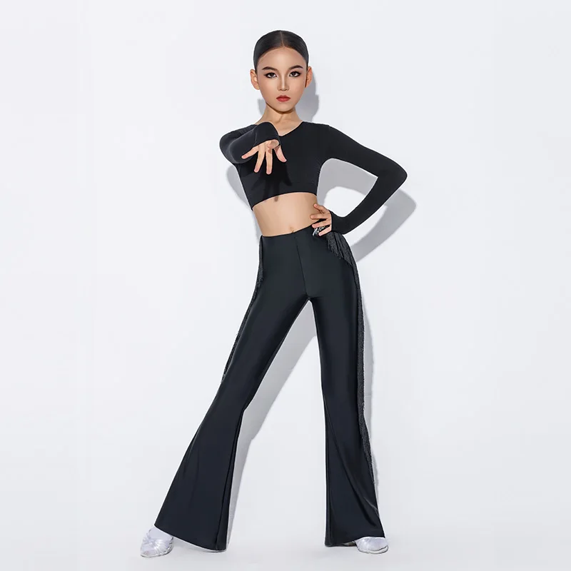 

2025 New Latin Dance Performance Costumes For Girls Long Sleeved Latin Pants Outfits Samba Chacha Tango Latin Dancewear DQS20971