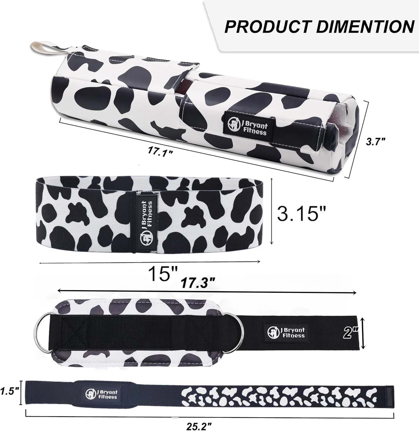 Barbell Pad Set with Cow Print, Ankle Straps for Cable Machines, Weight Lifting Straps and Hip Band for Squats Deadlifting