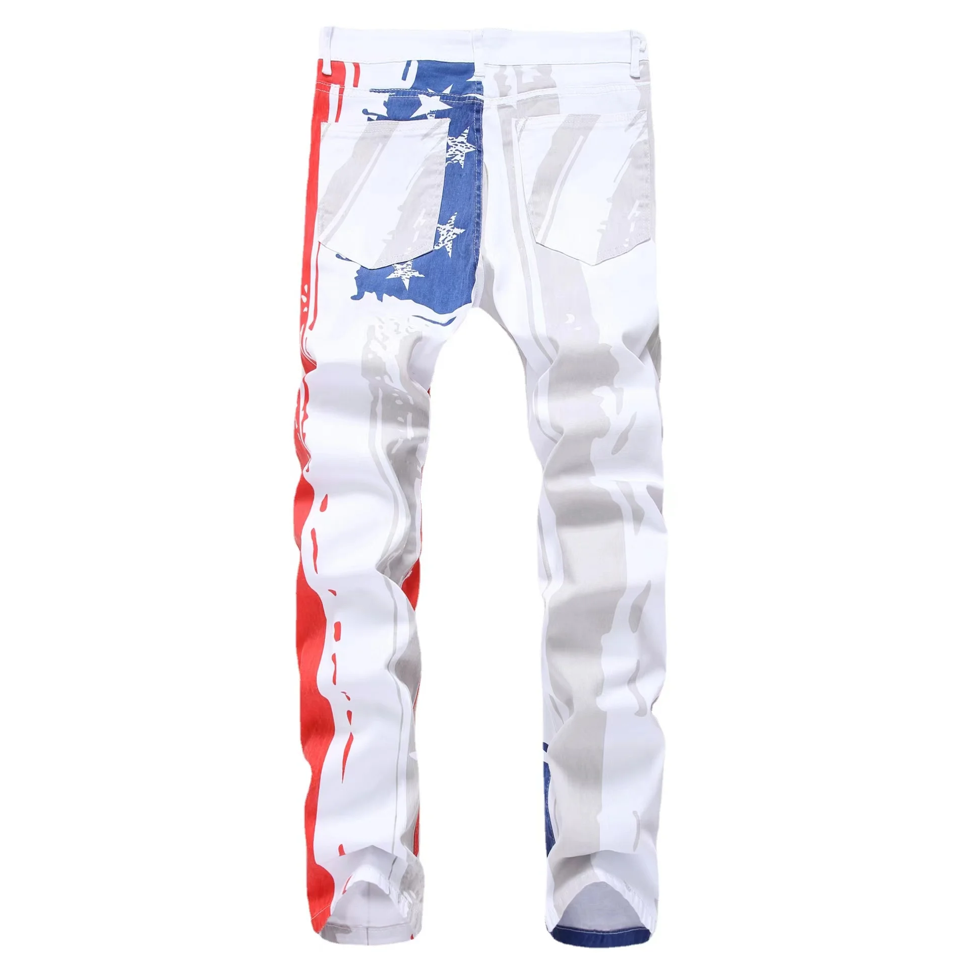 EH · MD® White Graffiti Jeans Men\'s Cartoon Print Night Scene Cotton High Street Zipper Trousers Slim 2020 Trend Color Art Words