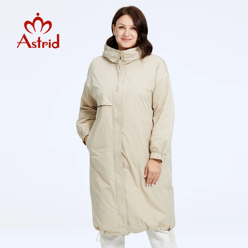 Astrid Autumn Winter Women's Jacket Long Thin Cotton Trench Coat Hood Split Hem Warm Loose Padded Parka Plus Size Women Clothing