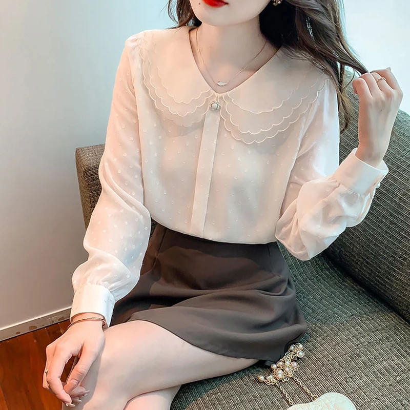 Blouses for Women Fashion 2024 Spring Autumn Elegant Chic Sweet Chiffon Shirts Casual Long Sleeve Solid Tops Blusas Femininas