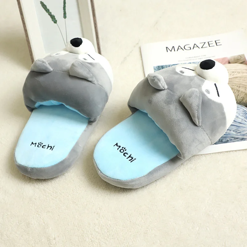 Cute Cartoon Plush Dormitory Home Slippers Women Dog Shiba Inu Husky Indoor Household Slipper Warm Cotton Slippers Couple Shoes