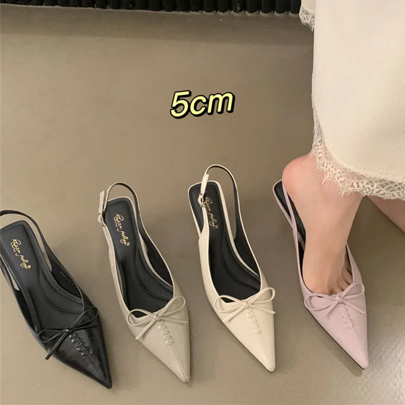 

2025 New Pumps Party Ladies Medium Heels Shoes Female Buckle Strap Footwear Fashion Pointed Toe Women Stiletto Heels 5cm Shoes