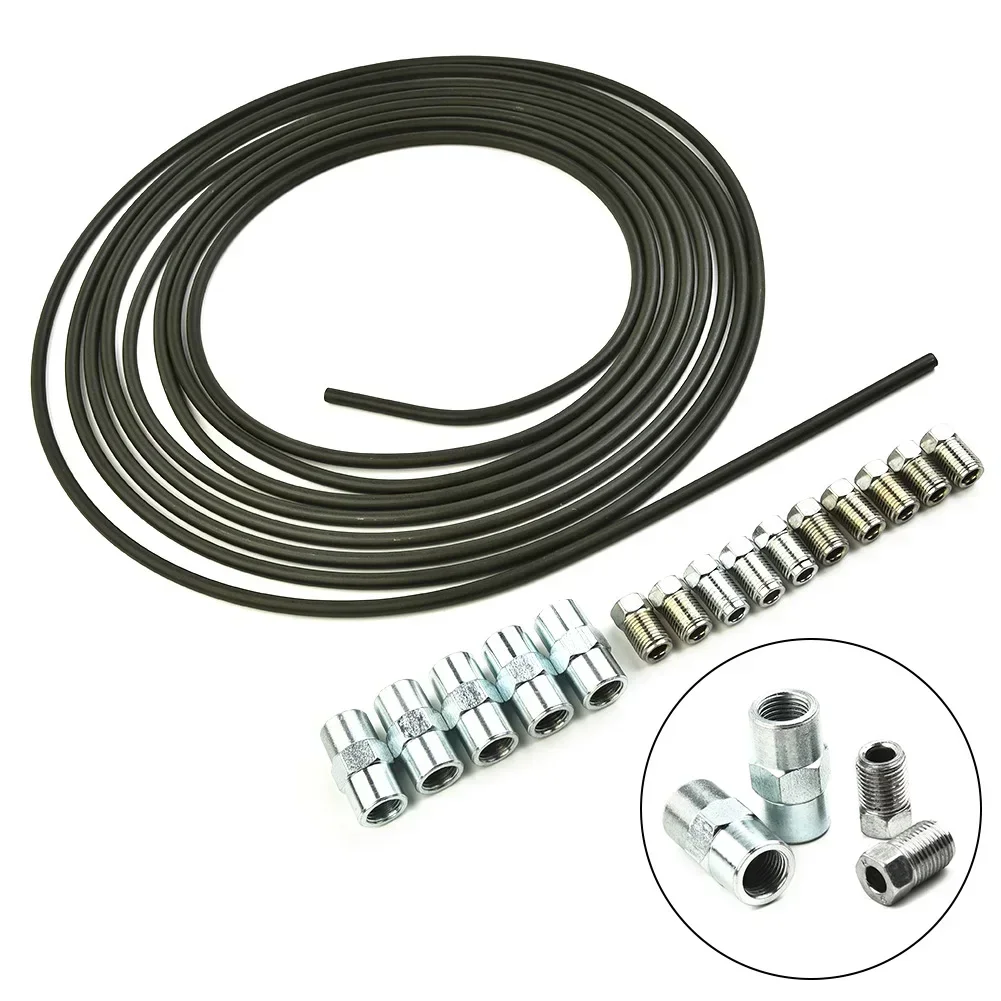 1PC 5m Car Roll Tube Coil 4.75mm Steel Zinc Brake Pipe Hose Line Piping Tube Tubing Anti-rust With 15PCS Tube Nuts Fittings