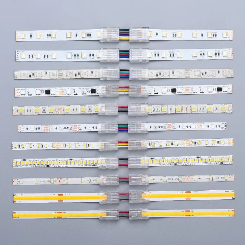 Conector de cubierta transparente sin soldadura, tira de luz LED de un solo Color, CCT, RGB, RGBW, RGBCCT, conectores de esquina, 2, 3, 4, 5, 6