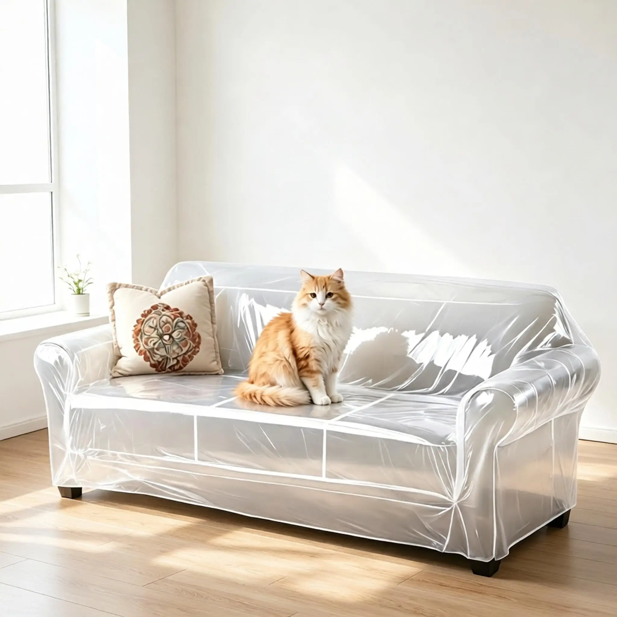 Couch Cover Pet Plastic Cover Transparent Cat Scratch Protector Waterproof Sofa Cover for Protection Against Cat Dog Clawing
