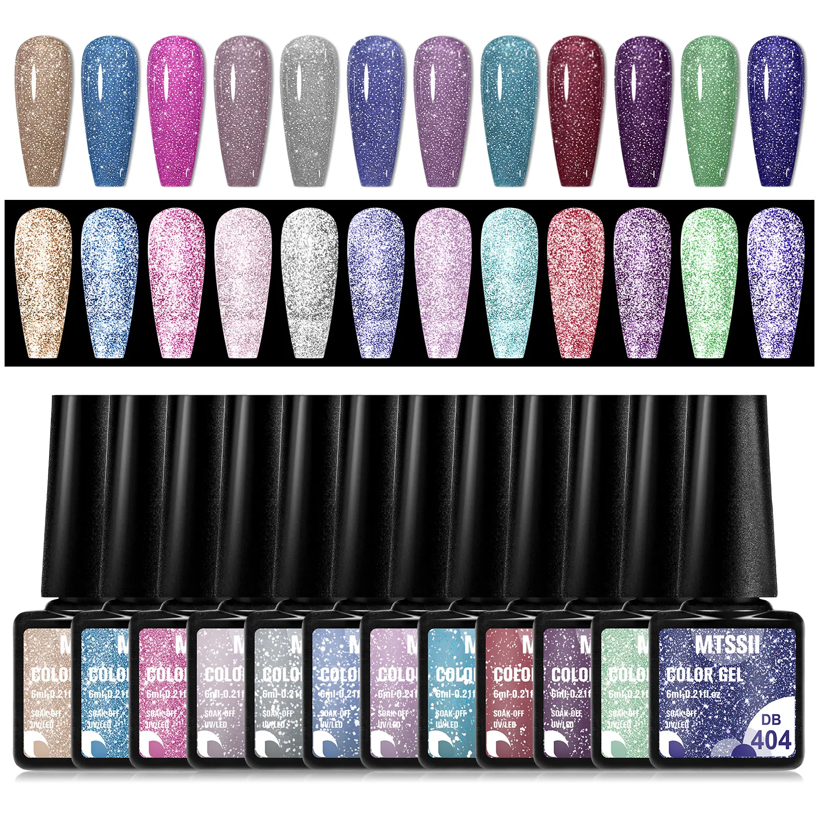 12 STKS/SET Fonkelende Reflecterende Glitter Gel Nagellak Set Semi-permanente Losweken UV Nail Art Vernis Kit manicure Benodigdheden