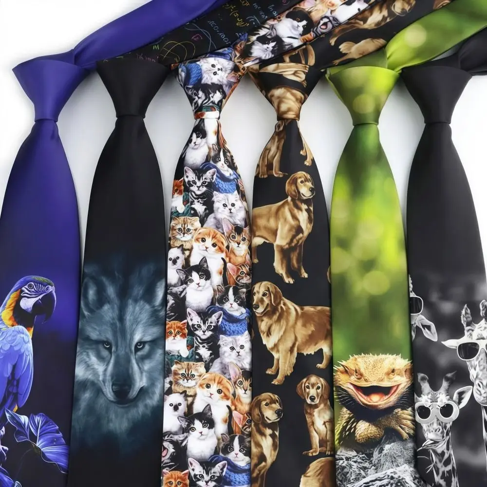 Fashion Soft Silk Men's Ties Graffiti Novelty Casual Neckties Cat Dog Prints Animal Theme Hand-tied Bow Tie Daily Wear/Party