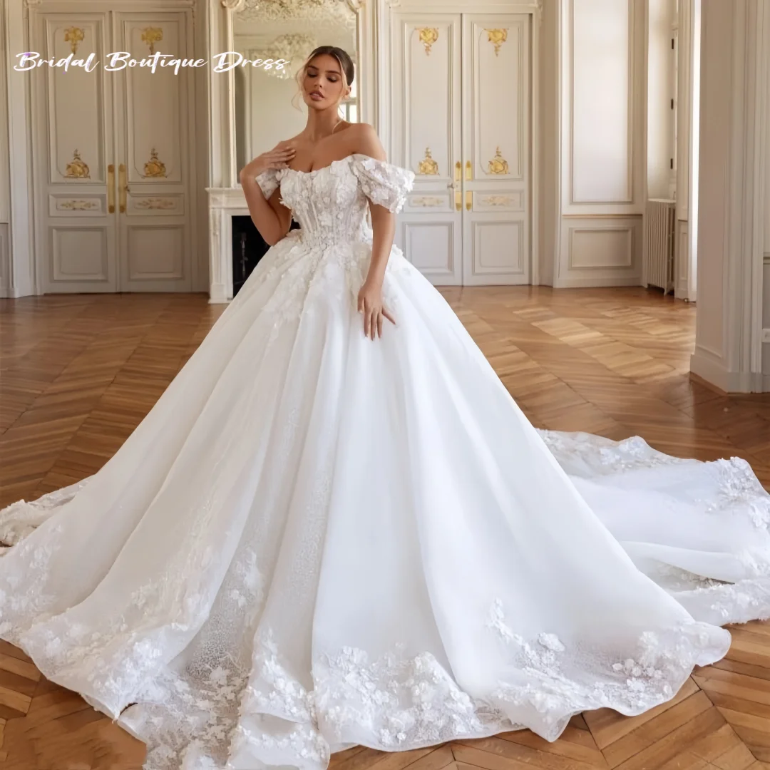 

Индивидуальное роскошное свадебное платье А-силуэта с цветочным узором, кружевными аппликациями, бисером и кристаллами, со шлейфом, Vestidos De Novia