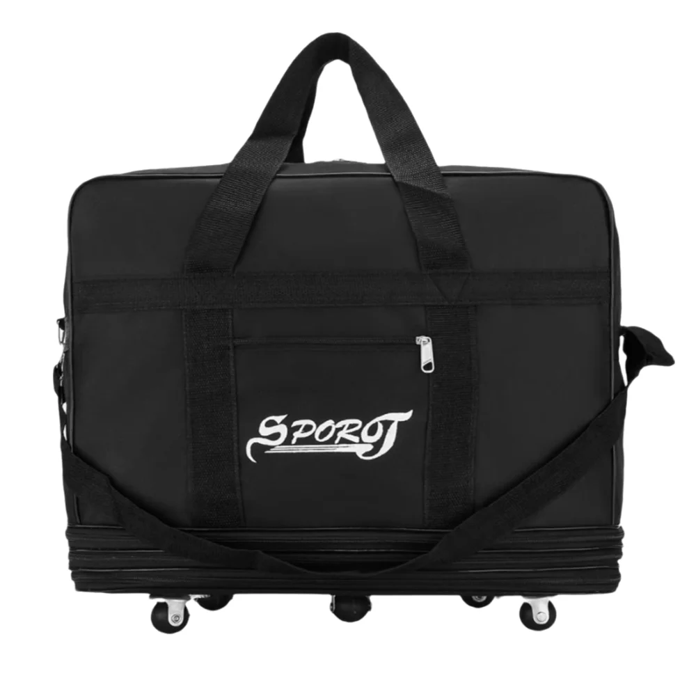Durable Oxford cloth Expandable Luggage Spinner Wheels Foldable Rolling Duffle Bag Black Large Capacity Checked Baggage