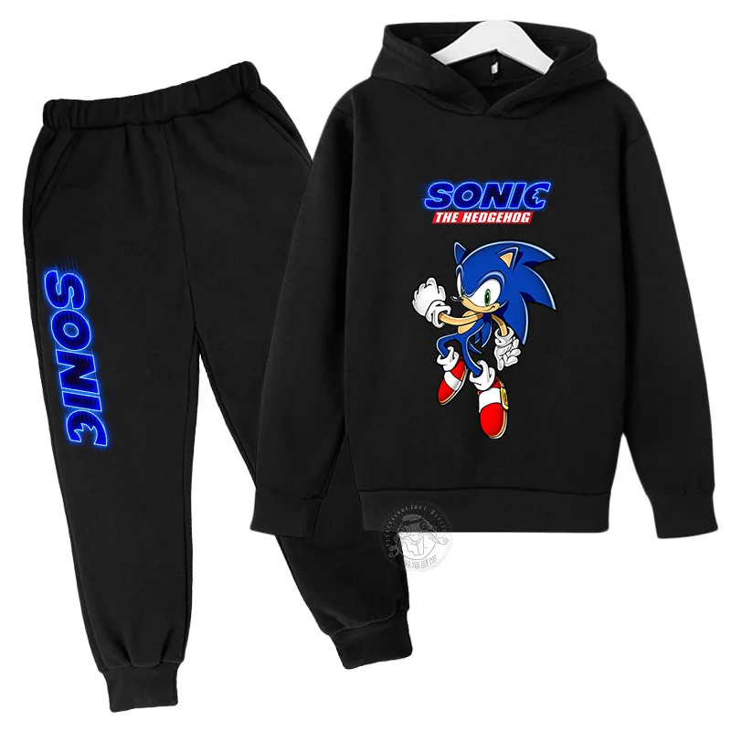 4-14 Years Old Kids Sonic Hoodies Sets Children's Cotton Autumn And Spring Long Sleeve Sweatshirts Trousers 2pcs Costume Outfits