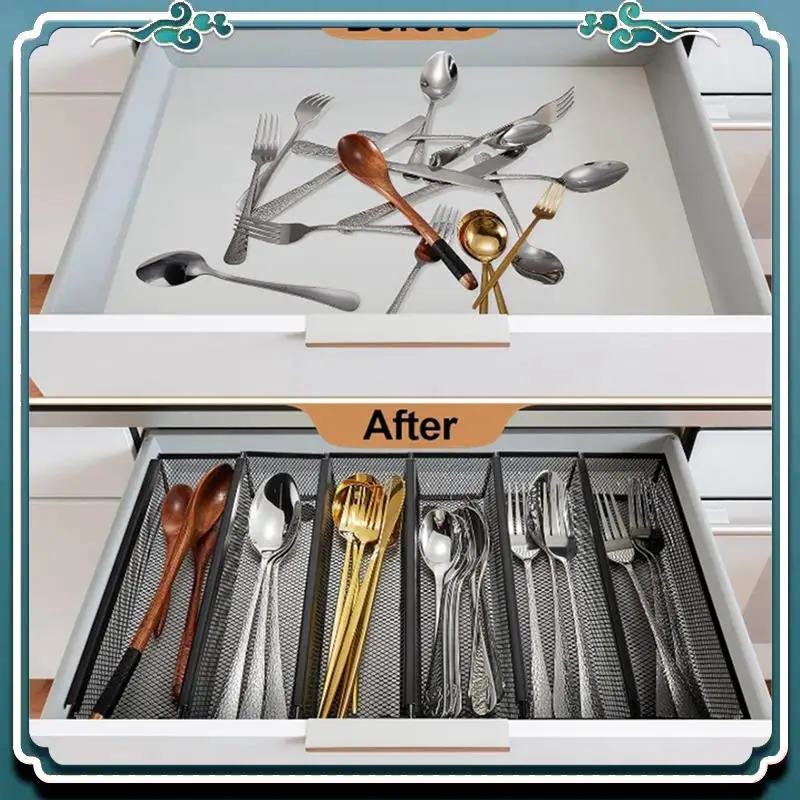 

Premium 6Pcs Drawer Organizer,Silverware Organizer For Kitchen, Utensil Cutlery Tray Mesh Metal Organizer