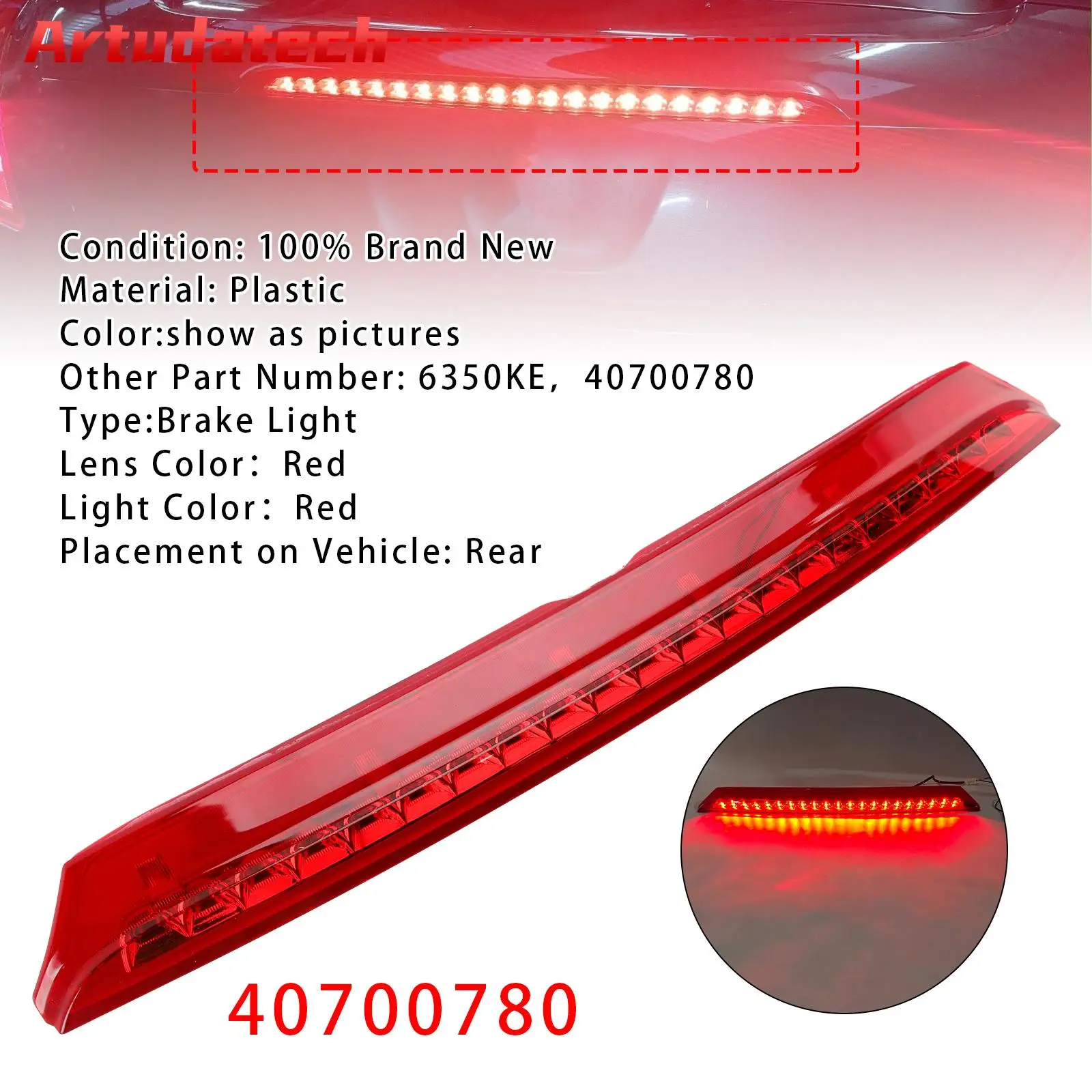 

Artudatech Rear Third Brake Light Lamp 40700780 For Peugeot RCZ 2010 2011 2012 2013 2014 2015 Red Car Accessories