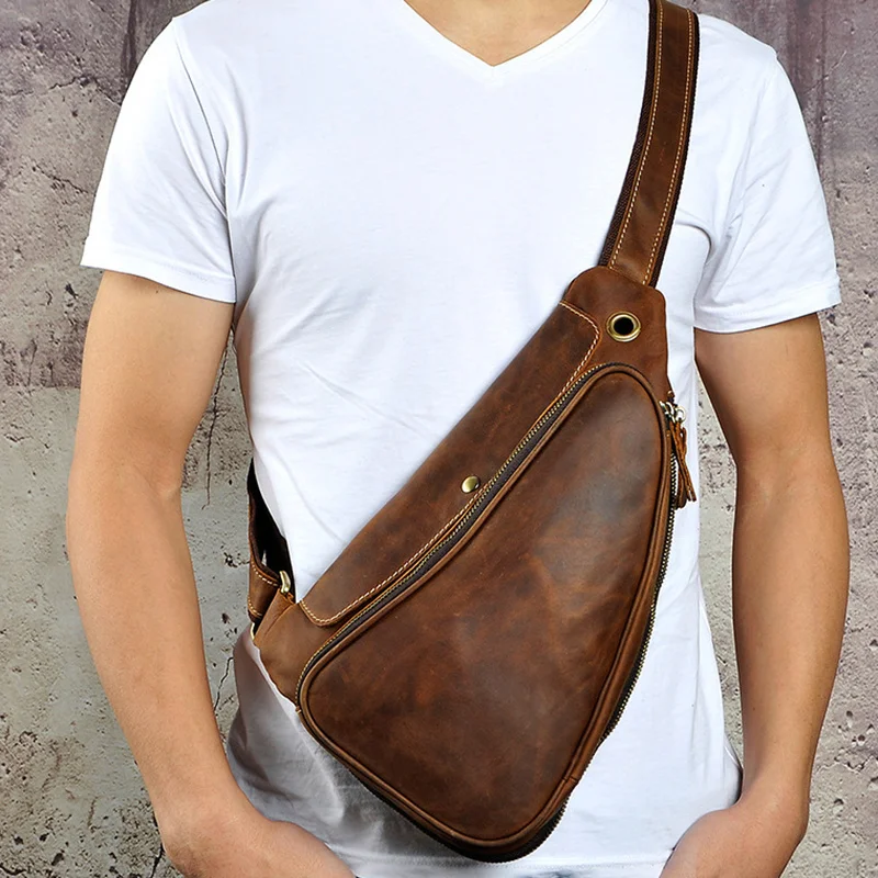 Sac à dos unique en cuir véritable pour homme, sac à dos de jour, sac à dos vintage, sac messager Cool initié, sacs de poitrine à bandoulière en cuir de vachette Elin Horse