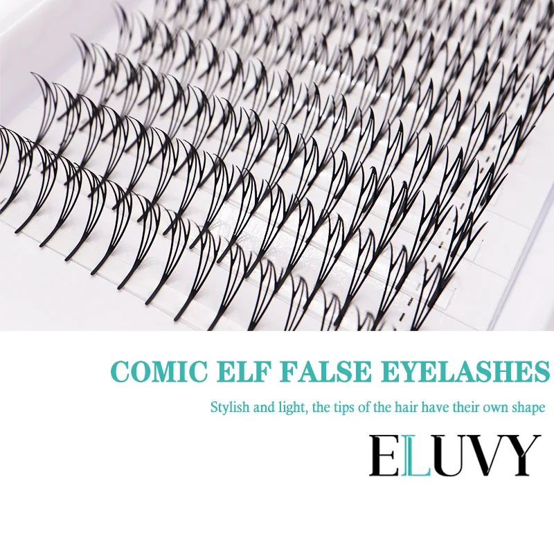 ELUVY DIY 既成ファンまつげエクステンションフォックススパイアコミックエルフ形状まつげエクステンションフェザースパイア形ブルームナチュラルソフト