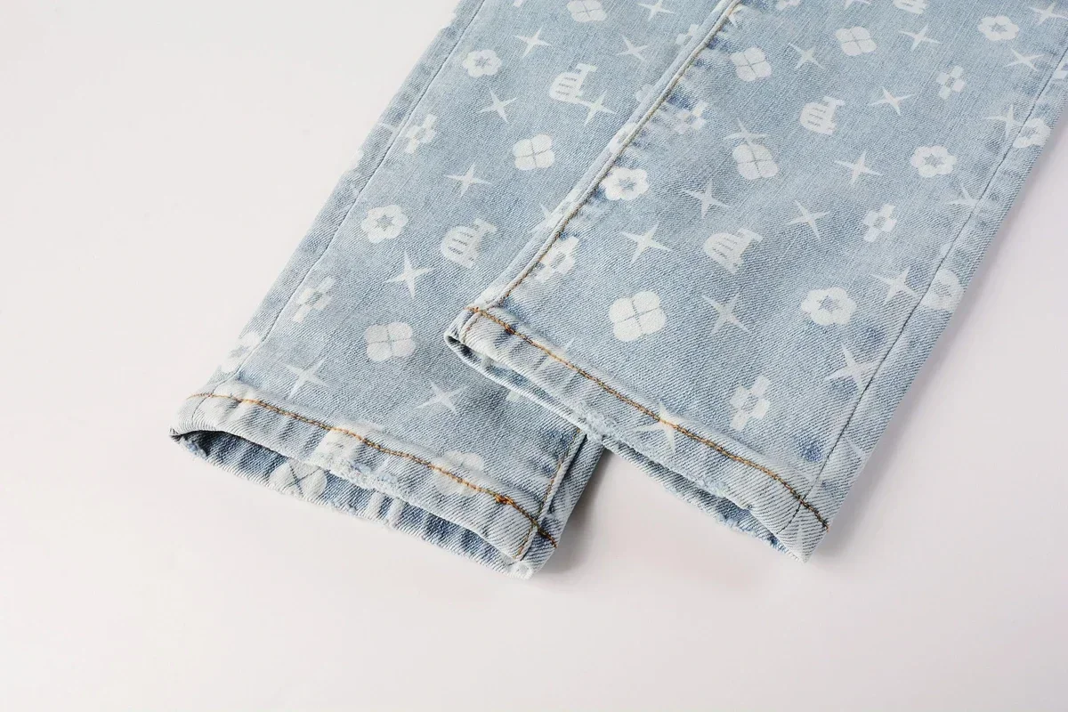 2025 American Jean Print Pants 9089 Style High Waist Loose Fit Straight Leg Blue Jeans Women's Fashion Casual Trousers - Image 5