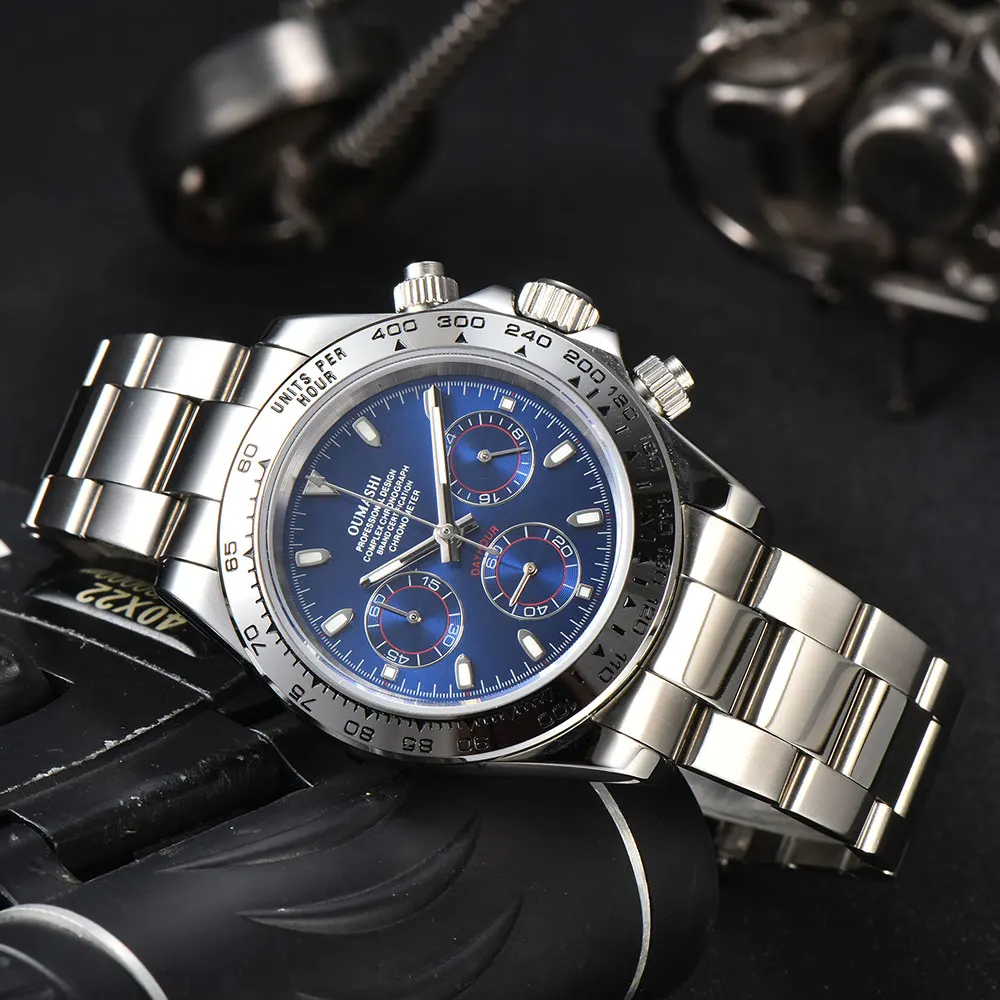 39mm Silver watch VK63 movement sapphire glass stainless steel strap business men's custom watch 10Bar water resistance view 6