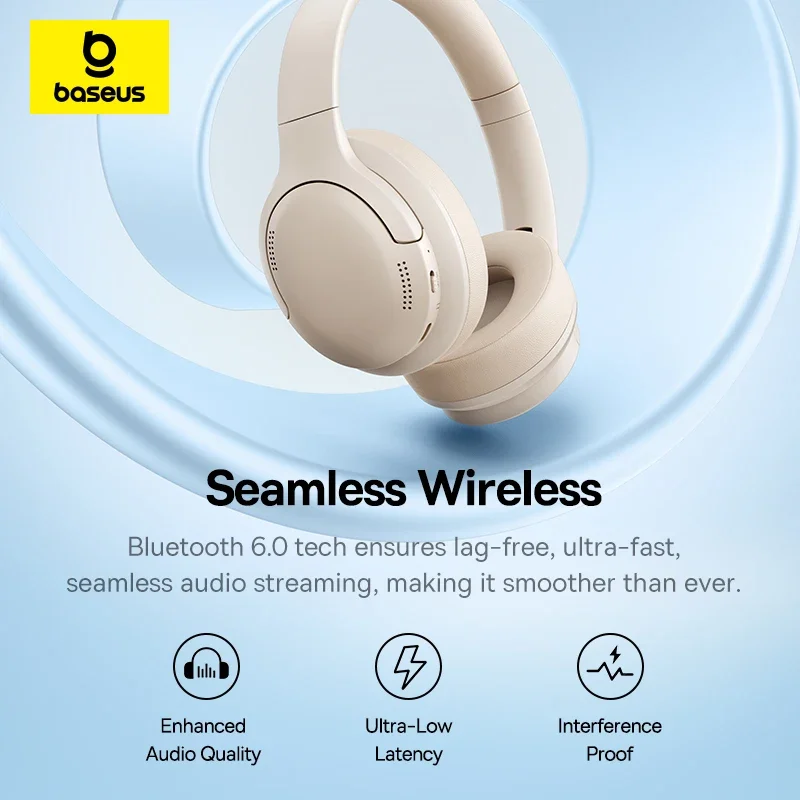 Bezprzewodowe słuchawki Baseus Bluetooth 6.0, słuchawki nauszne o jakości HIFI, przetwornik 40 mm, składane, czas pracy 80 godzin, dźwięk przestrzenny. — zdjęcie produktu 6