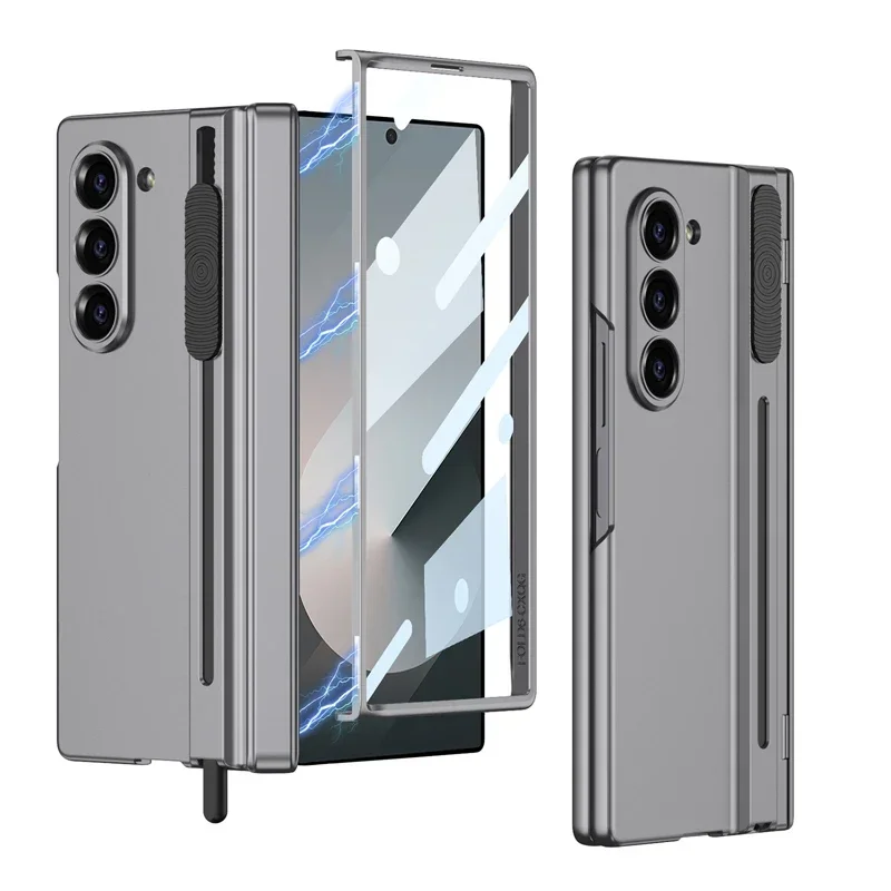 For Samsung Galaxy Z Fold 6 Case Magnetic Skin Feel PC Anti-fingerprint Folding Cover with Free Stylus Pen+Glass For Z Fold6