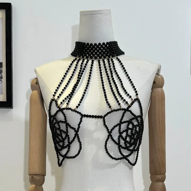 Hot Selling Pearl Bras, Body Chains, Camisoles, Outerwear Vests, Tops, Necklaces, Floral Chest Accessories, Trendy Bead Designs