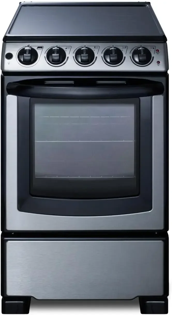 

Summit REX2071SSRT 20" Wide Slide-In Look Smooth-Top Electric Range in Stainless Steel with Oven Window, Adjustable Racks, Hot