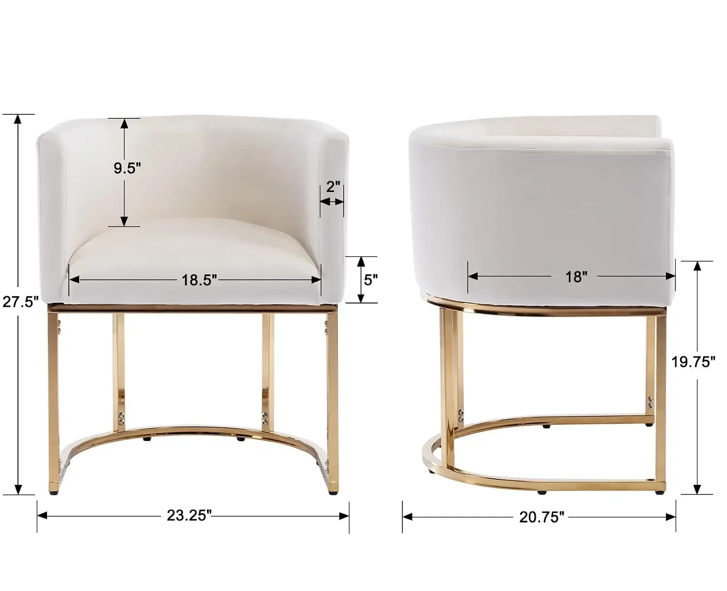 Barrel Dining Chairs Set 2, Velvet Accent Chair with Gold Metal Frame, 18.5