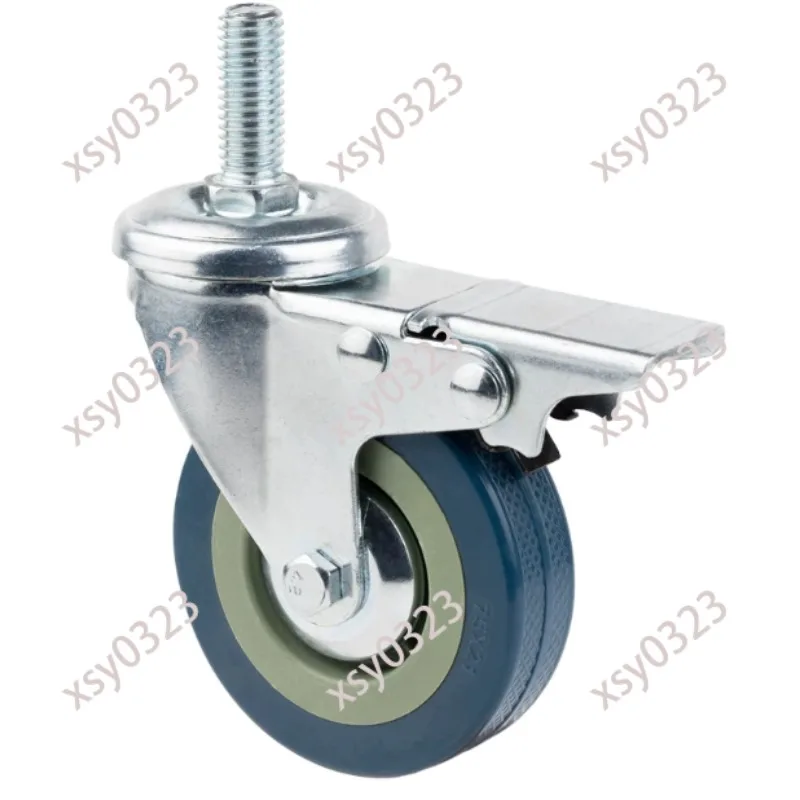 Square Base Swivel Caster, 50x50mm Hole Distance 2.5/3 Inch PVC Wheel M8 M10 M12 Stem with Brake