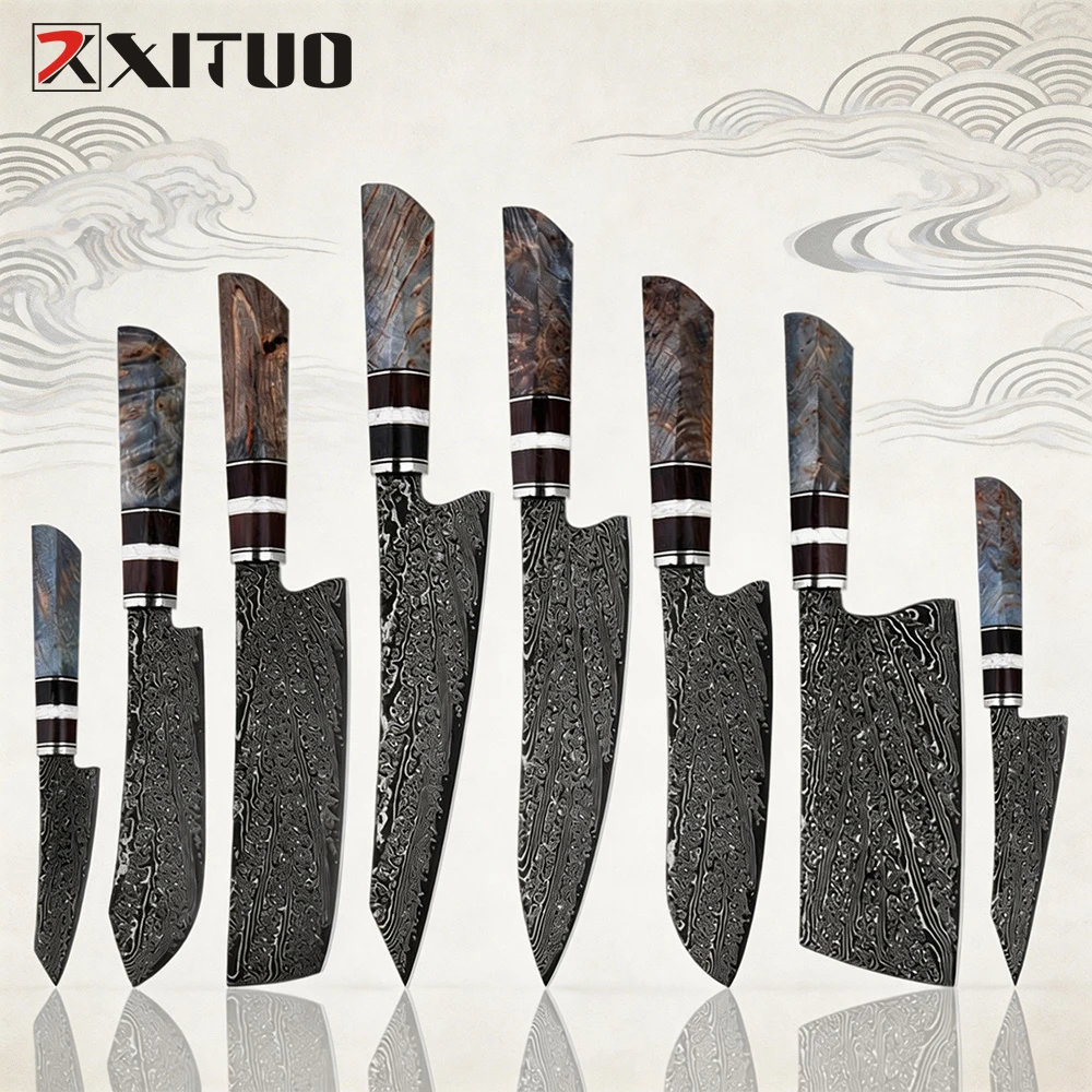 

XITUO Professional Damascus Kitchen Knife Set 1-8 Pcs, Japanese 67-Layer Super Steel Chef Knife, Ultra Sharp Cooking Knives