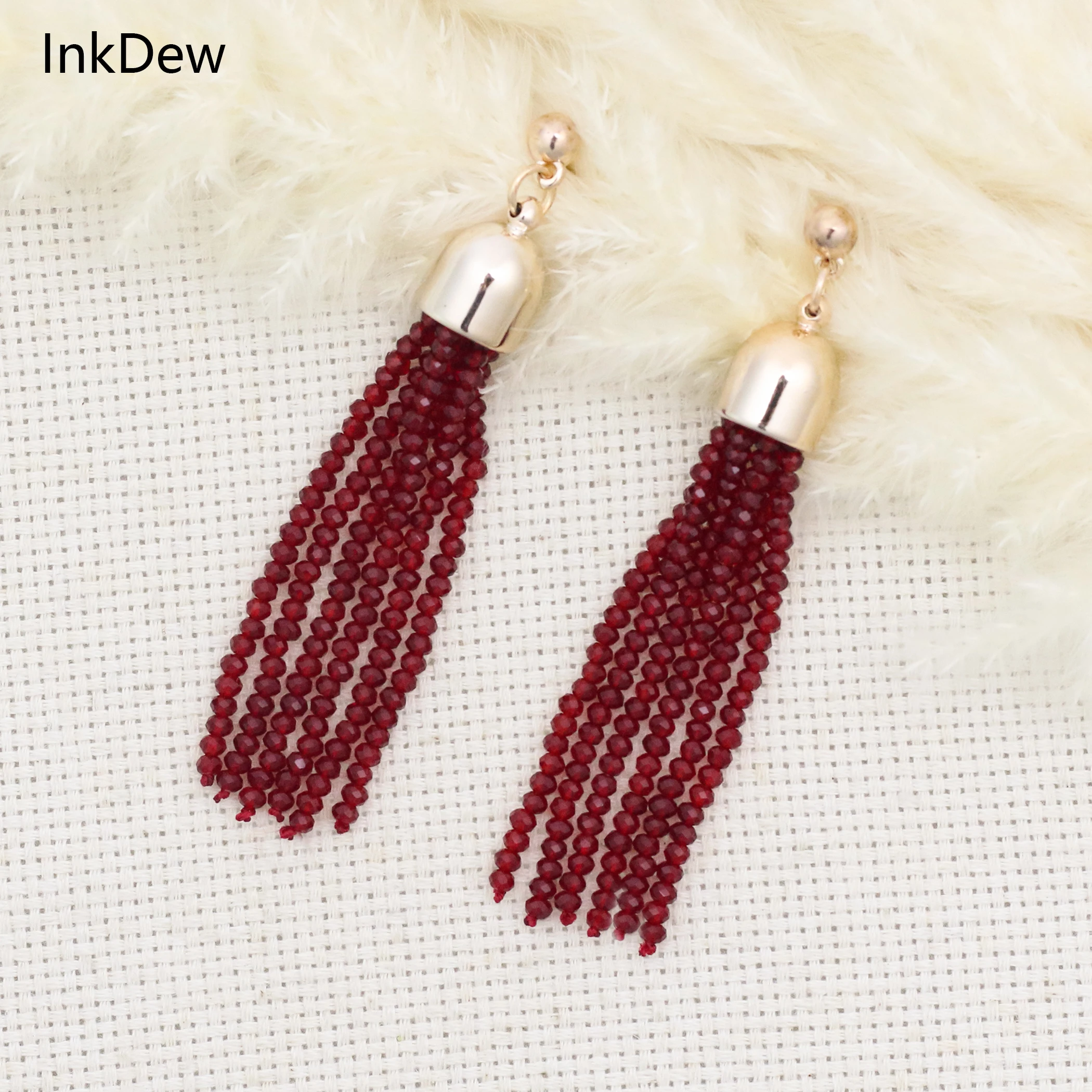 INKDEW Trendy Tassel Earrings Drop Earrings Multicolor Red Handmade Strand Crystal Long Earrings for Women Gift oorbellen EA001