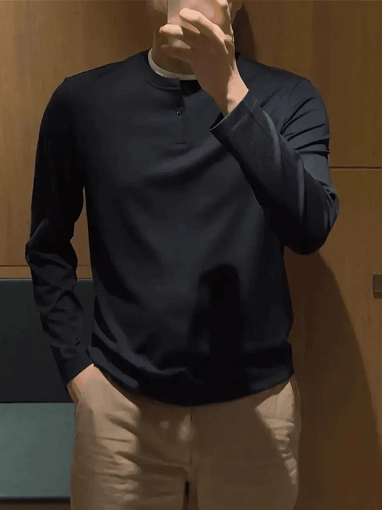 

Bla Long Sve irt Men's Sle Autumn Faion Retro Inner Wear Base Layer Stand Fit Soft Comfortable Casual Wear