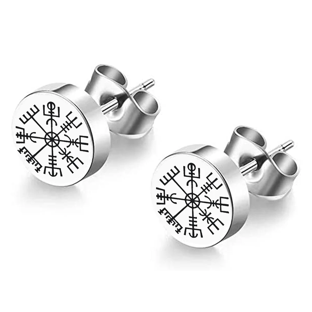 Viking Stud Earrings for Men Runes Fake Gauge Ear Studs Stainless Steel Plugs Men\'s Earrings Piercing Jewelry