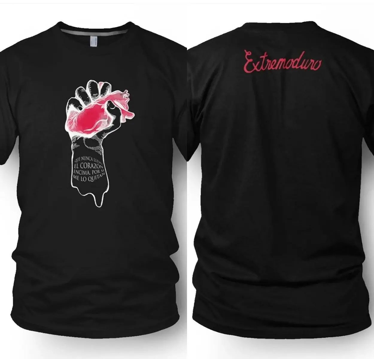 Harajuku Vintage Streetwear Heart on Fire Extremoduro Rock Band Oversized Y2k Heavy Cotton High Street Casual Print Clothing