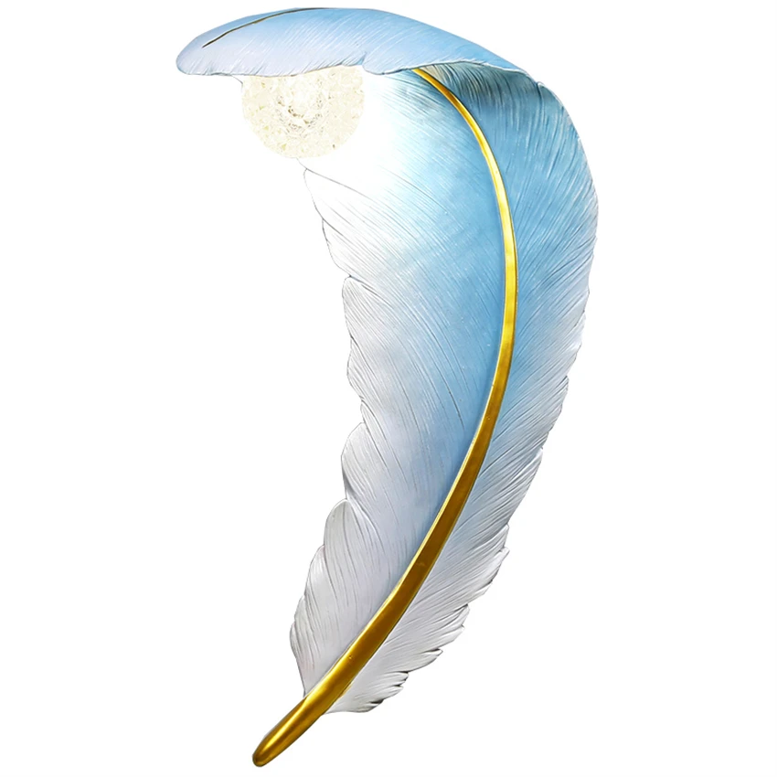 Feather crystal ball wall lamps bedroom bedside lamp living room staircase aisle children's room resin decorative sconces lights