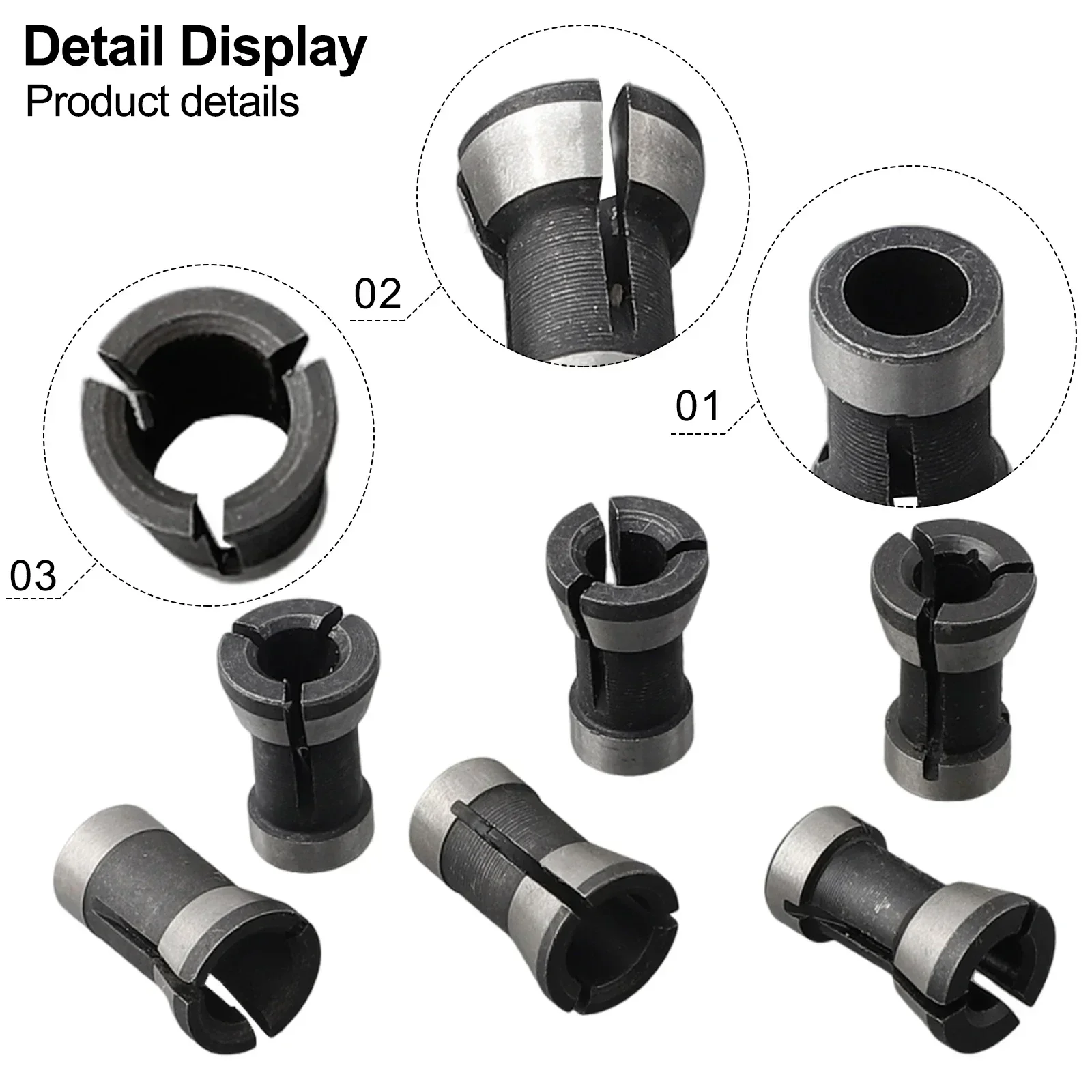 Bit Collet Collet Adapter Carbon Steel Chuck 6/6.35/8mm Height 20mm Hole Diameter 6/8/6.35mm Wood Milling Cutter