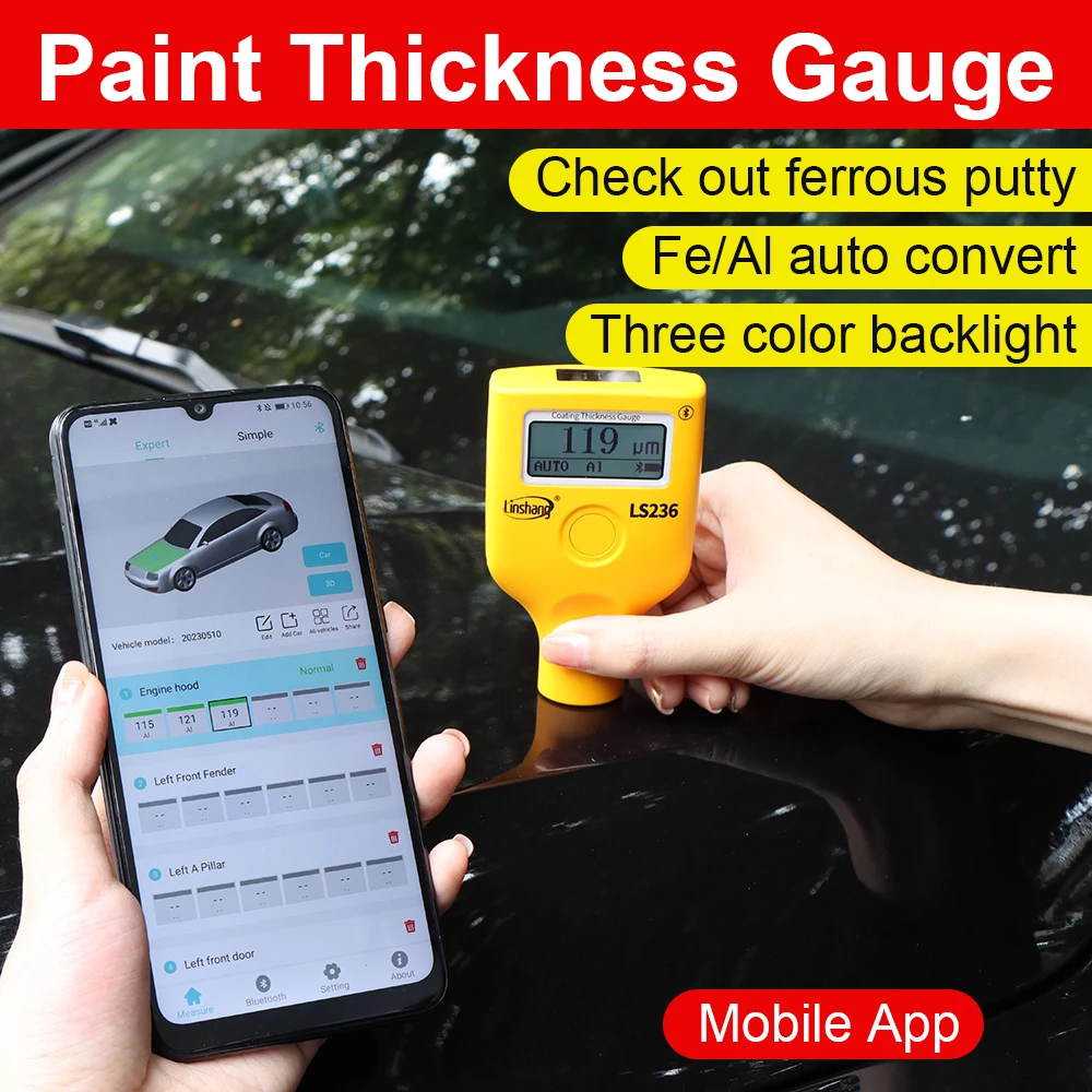 Factory Wholesale LS236 Car Paint Tester High Precision Dual Screen Coating Thickness Gauge for Paint