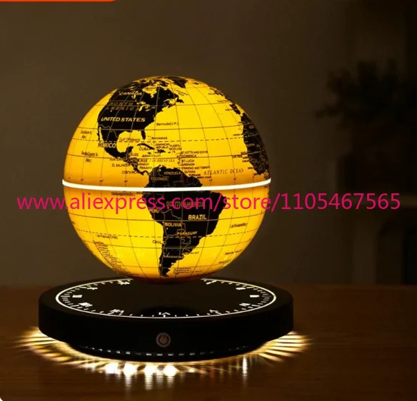 1PCS Magnetic Levitation Globe Clock Base Golden Luminous Globe Colorful Atmosphere Night Light Technical Sense Ornament