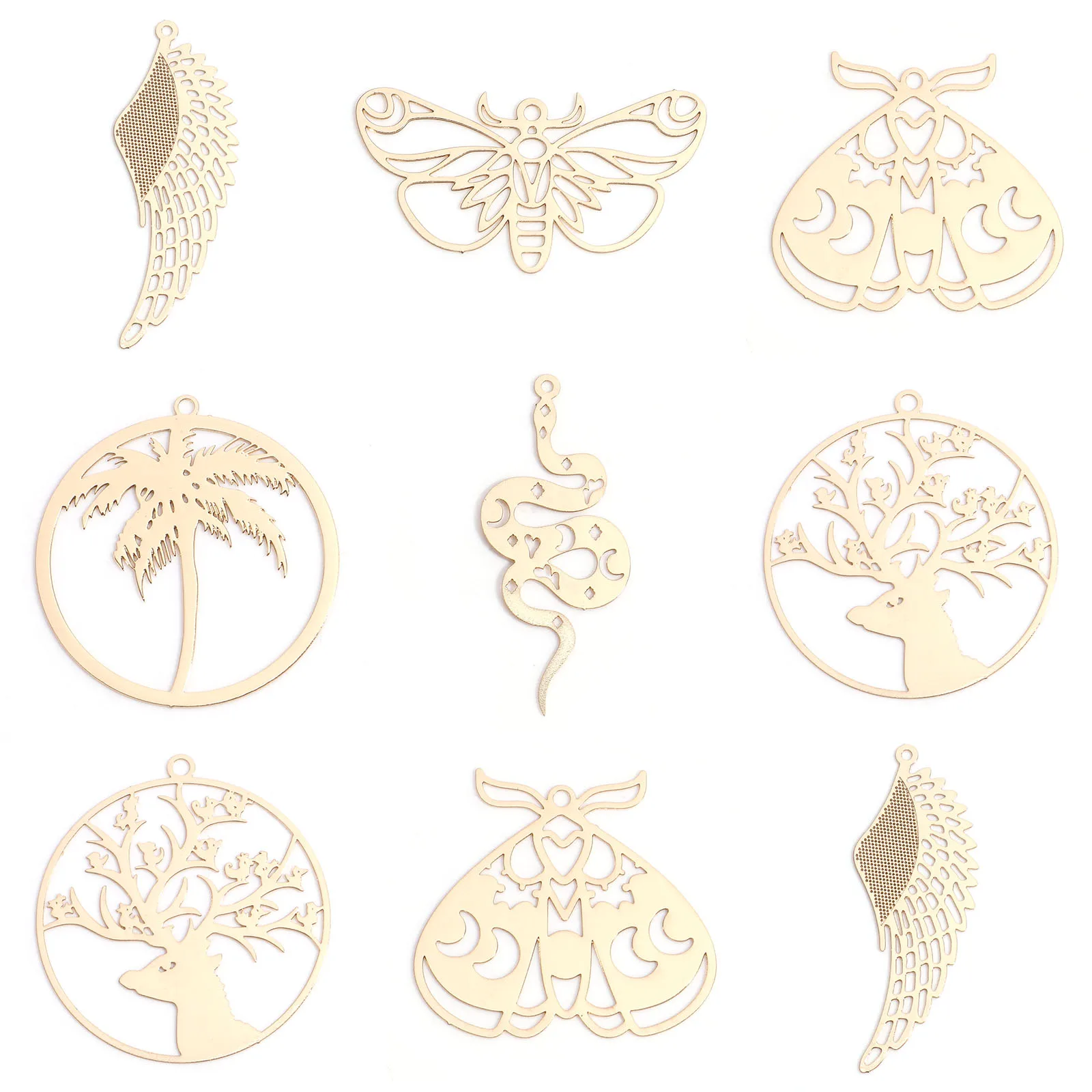 Filigree Stamping Pendants Multicolor Moth Moon Phases Hollow Gold Color Filigree Stamping Pendants for DIY Earrings Necklace