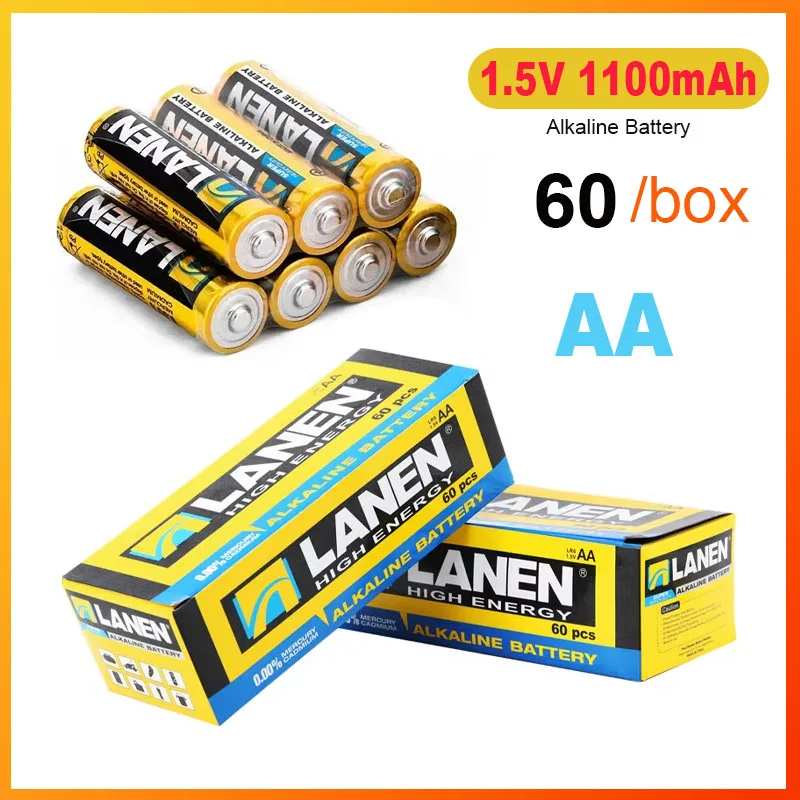 60PCS 1.5V AA 1100mAh Disposable Alkaline Carbon Battery for LED Light Toy Camera Flash Shaver CD Player Keyboard Mouse Wireless