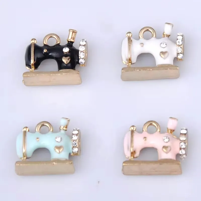 10pcs 14*16mm Fashion Enamel Sewing Machine Charms Trinket Boutique, Metal Pendants Alloy Dangle For Earrings Jewelry Making Diy